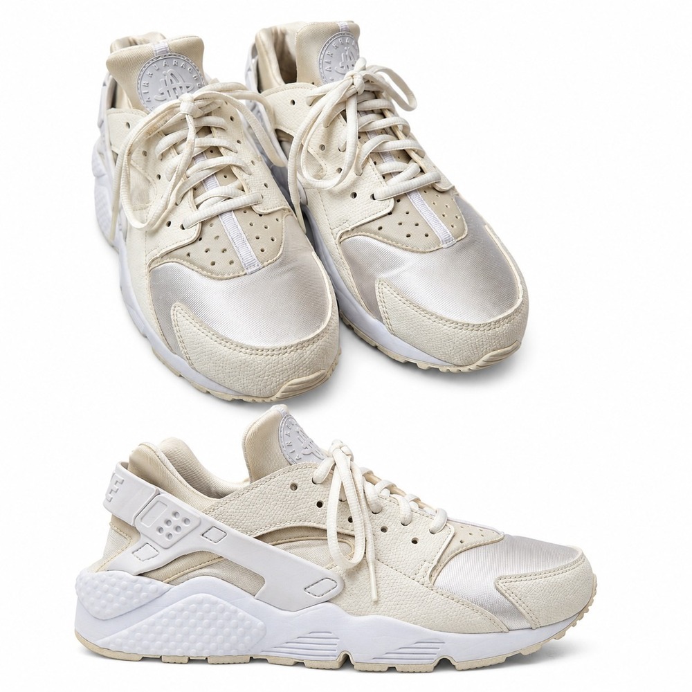 NIKE Air Huarache Running Sneaker Womens Sz 8.5 Triple White Neoprene Heel Strap